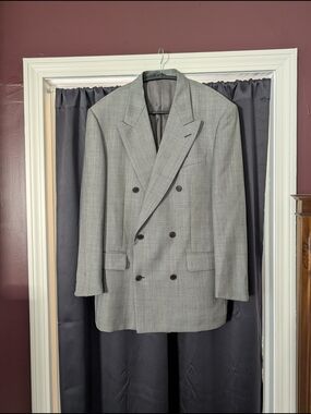 PRINCIPE Italy Men's Double-Breasted Herringbone Plaid Gray Virgin Wool Jacket